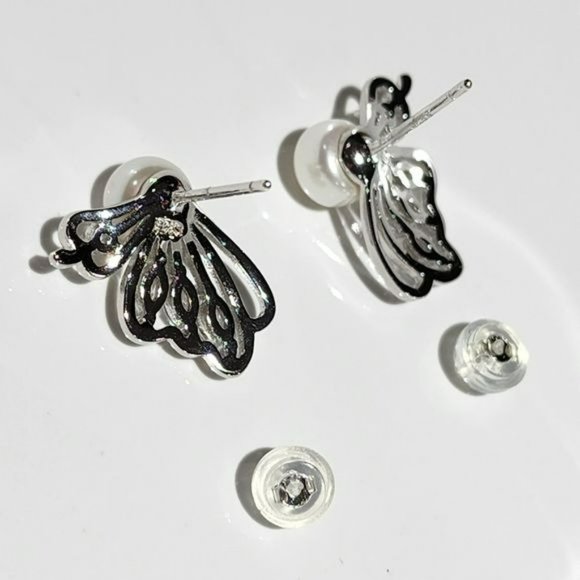 925S White Cultured Freshwater Pearl Butterfly Earrings - Picture 9 of 16